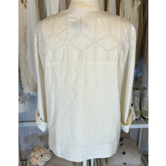 Multiples Women's Size M Off White Linen Roll Tab Sleeve Grommet Jacket #0318 - Picture 3 of 12